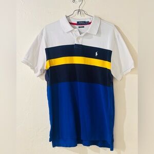 Polo Ralph Lauren Blue White Yellow Colorblock Stripe Polo Shirt XL